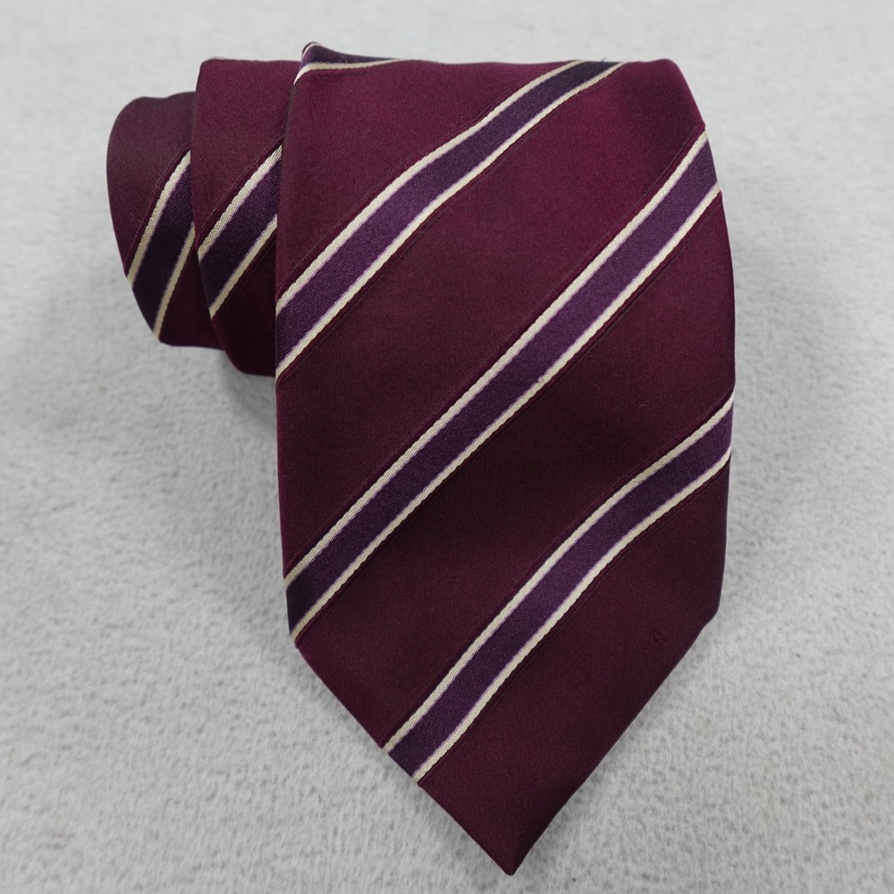 Canali Silk Tie Burgundy Striped Mens Necktie Luxury Designer Made In Italy